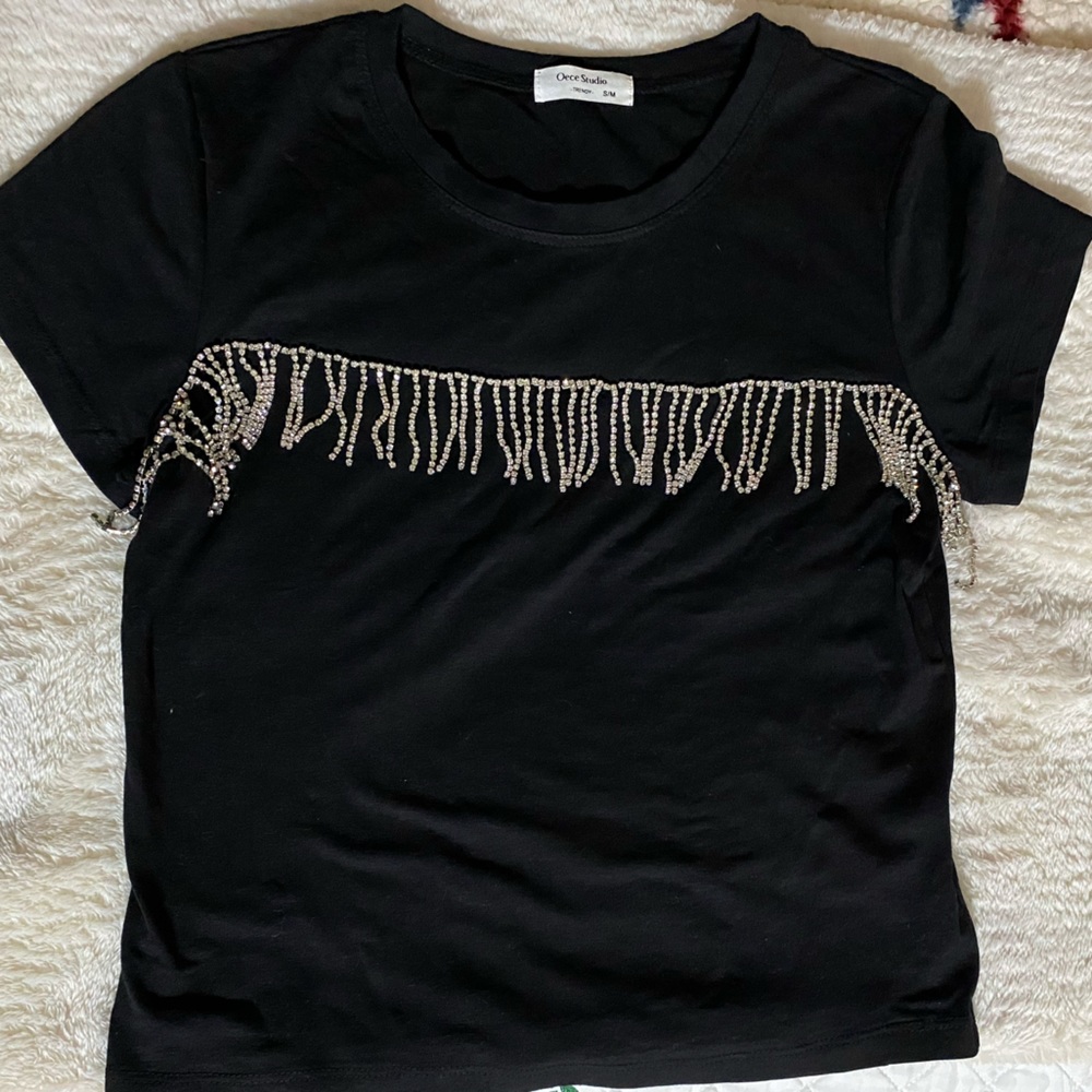 COPY - Black rhinestone fringe t-shirt top